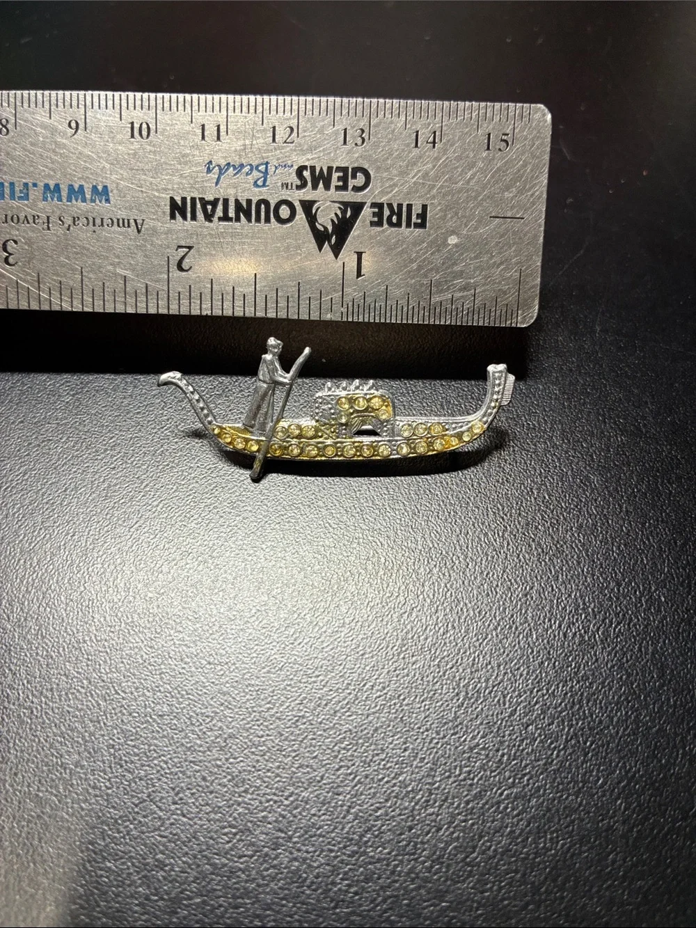 Vintage Gondola Pin Brooch with Yellow and Silver Rhinestones